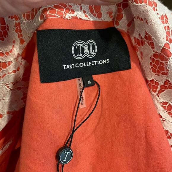 Tart Collections Blazer Single Button Lace Overlay Coral White Sz M NWT - Picture 8 of 8